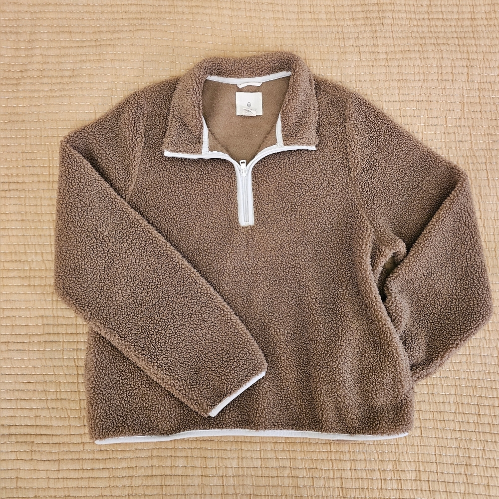 Aspen Teddy Bear Sherpa Fleece Pull‎ Over Quarter Zip Cozy Cabincore